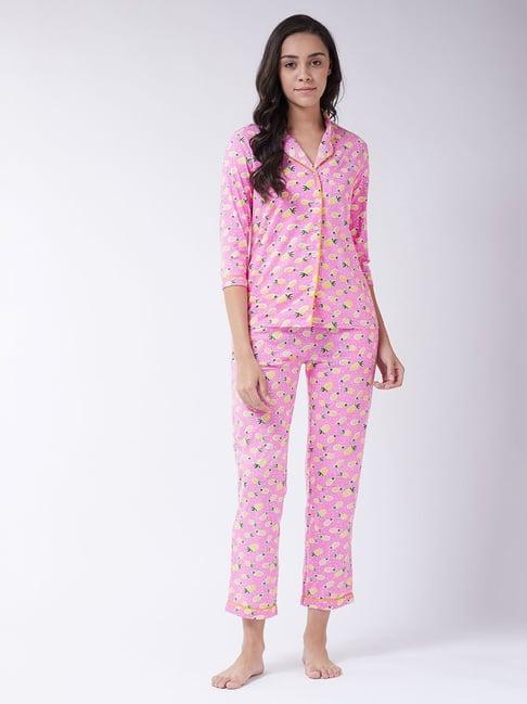 miss chase pink cotton printed shirt with pyjamas