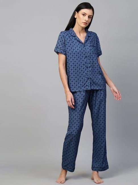 chemistry blue printed shirt with pyjamas