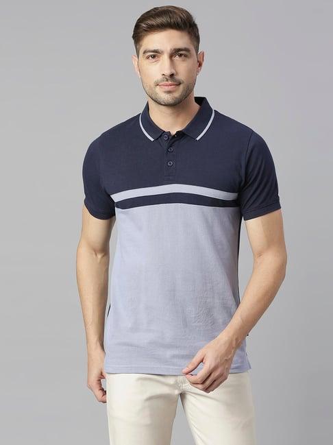 dennis lingo navy cotton color block regular fit polo t-shirt