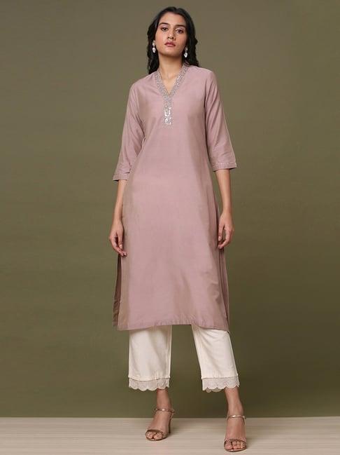 marigold lane pink embellished straight kurta