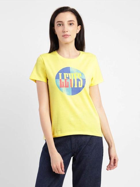 levi's yellow cotton logo print t-shirt