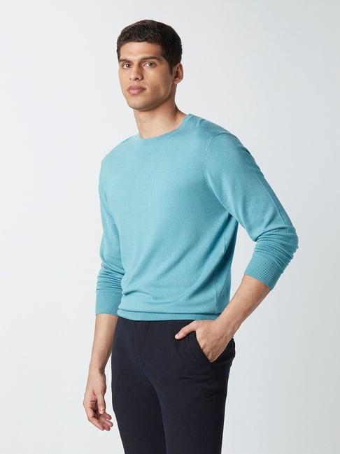 wes formals by westside teal knitted slim-fit sweater