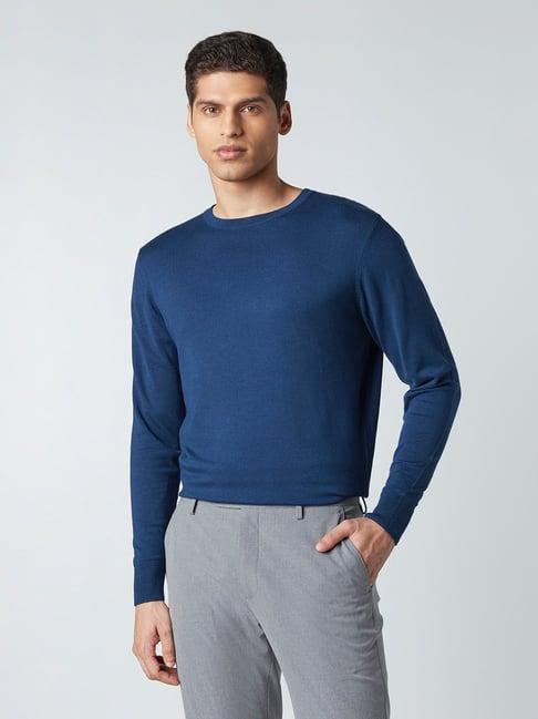 wes formals by westside indigo knitted slim-fit sweater