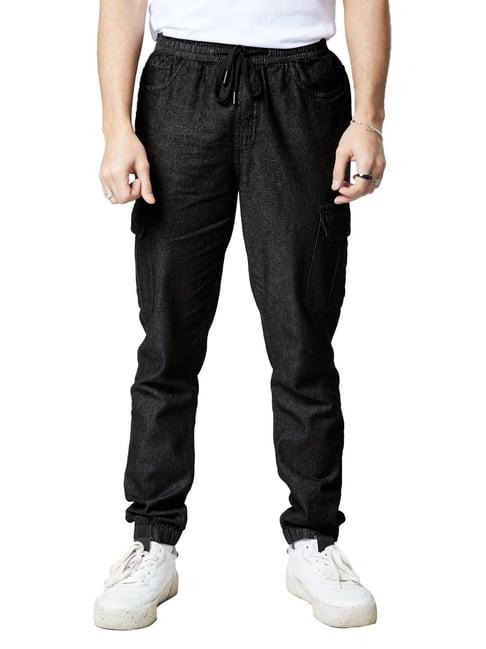 the souled store black regular fit lightly washed jogger jeans