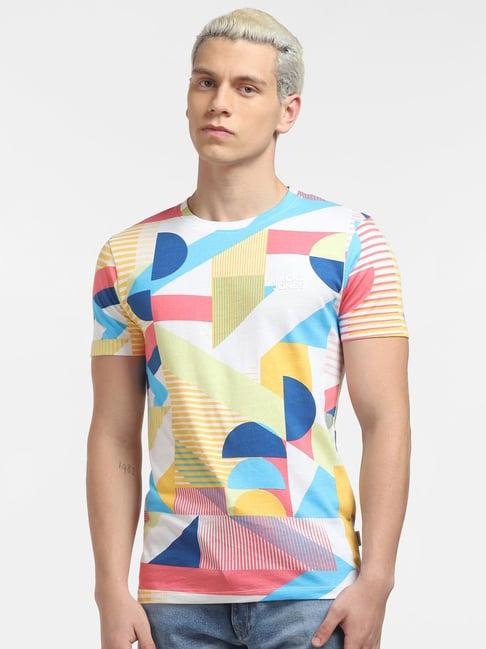 jack & jones multicolor cotton slim fit printed t-shirt