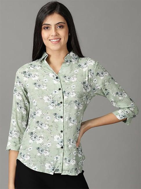 showoff sea green floral print shirt