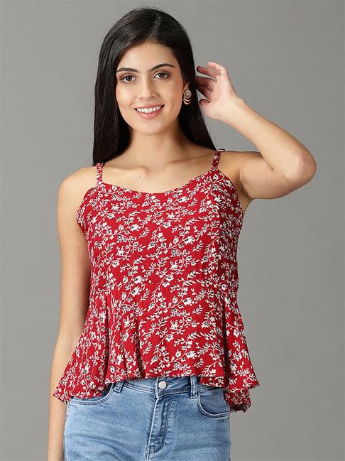 showoff red floral print top