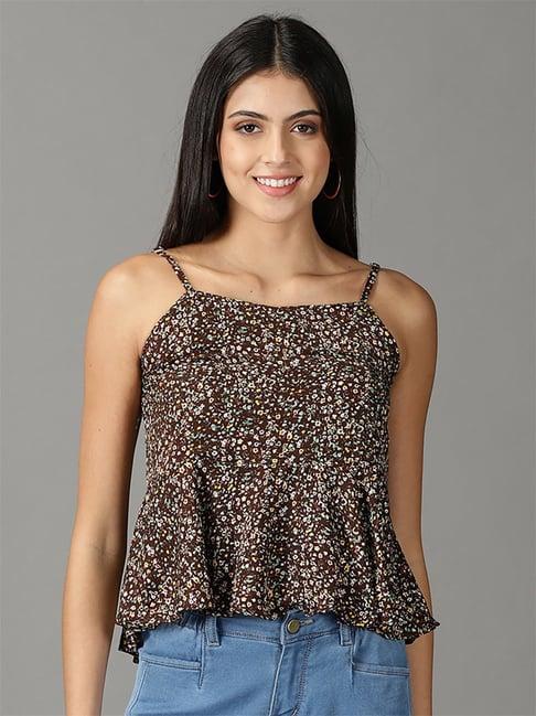 showoff brown floral print top