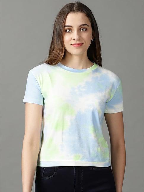 showoff green & blue cotton printed t-shirt