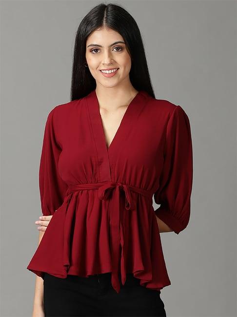 showoff red v neck top