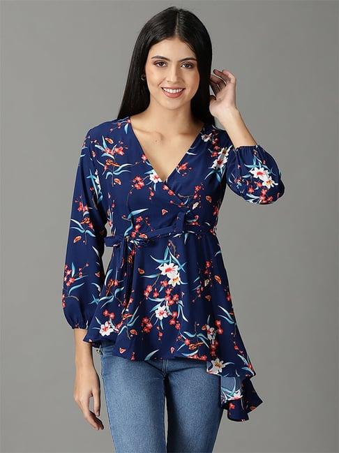 showoff blue floral print top