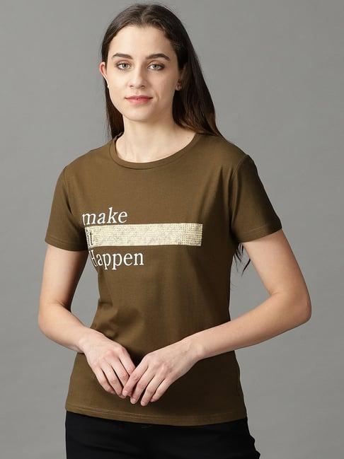 showoff olive green printed t-shirt