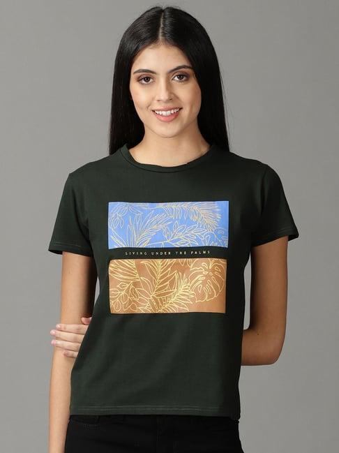 showoff olive green printed t-shirt