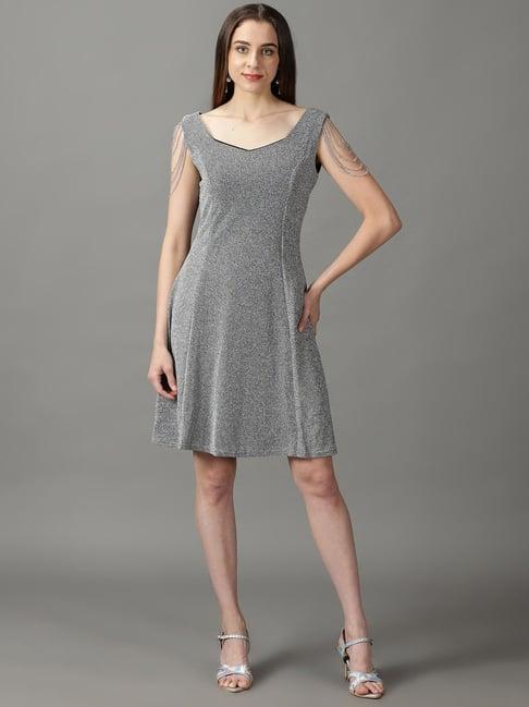 showoff silver embellished a-line dress