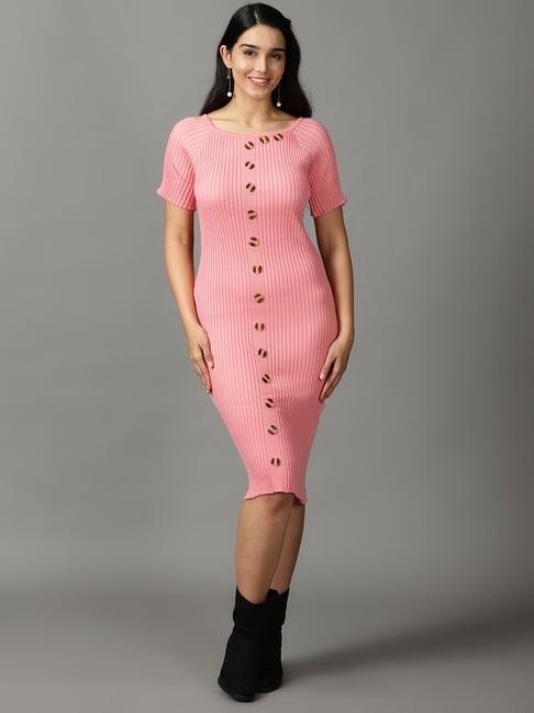 showoff pink cotton bodycon dress