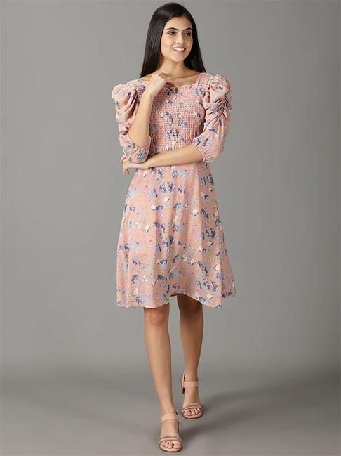 showoff pink floral print a-line dress