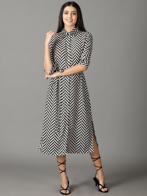 showoff black printed a-line dress