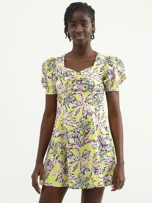 united colors of benetton yellow printed a-line dress