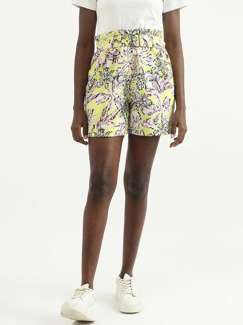 united colors of benetton yellow printed shorts