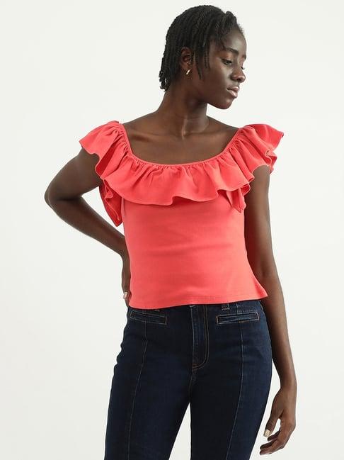 united colors of benetton coral cotton regular fit top