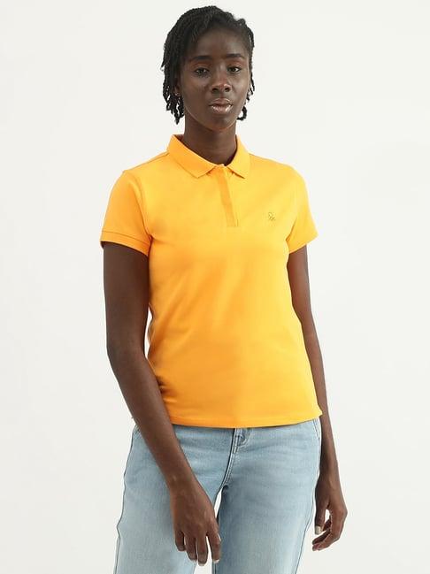 united colors of benetton mustard regular fit t-shirt