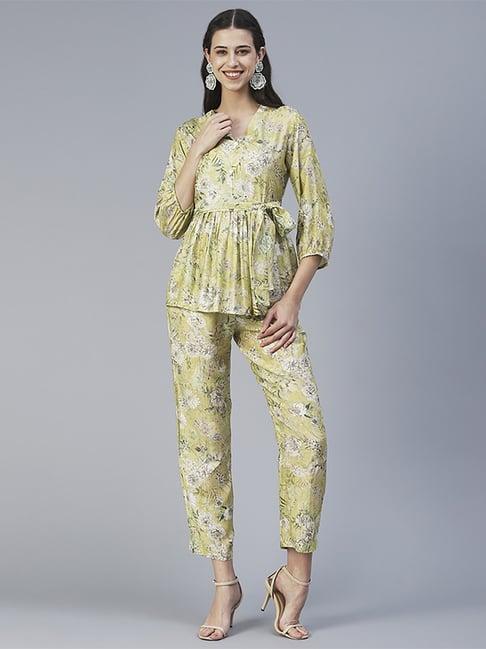 fashor green printed tunic pant set