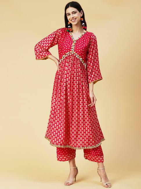 fashor pink printed kurta pant set