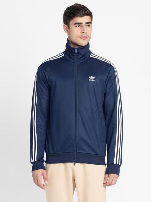 adidas originals blue cotton regular fit striped sports jacket