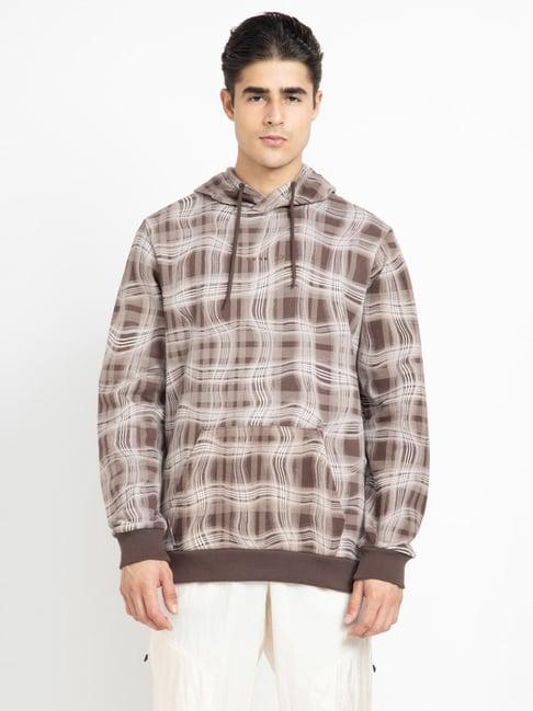 adidas originals brown cotton regular fit checks hooded sweatshirt