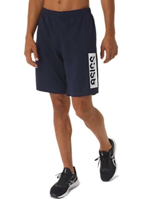 asics navy regular fit printed sports shorts