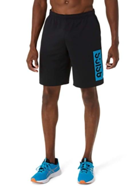 asics black regular fit printed sports shorts