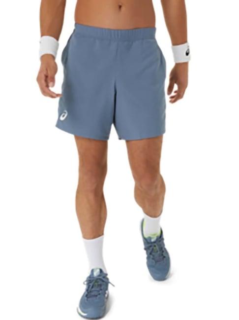 asics steel blue regular fit sports shorts