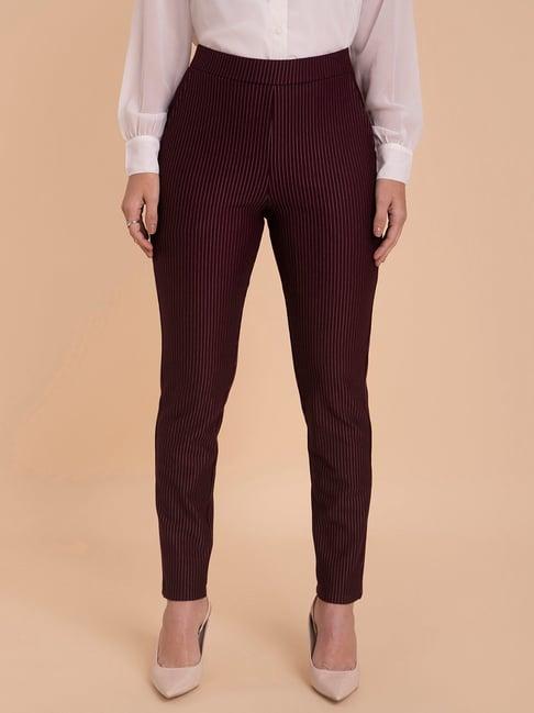 fablestreet livin women striped relaxed straight fit trousers