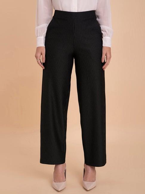 fablestreet livin women striped relaxed flared parallel trousers