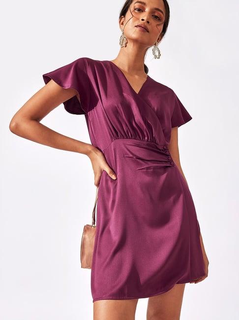 the label life purple wrap dress