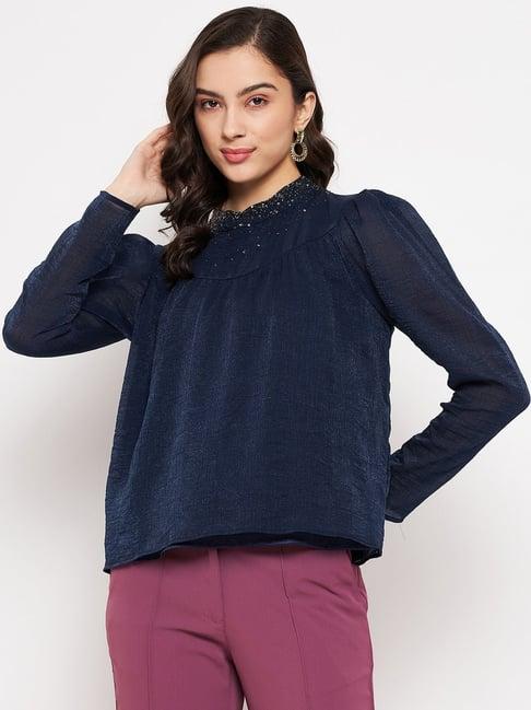 madame navy embellished top