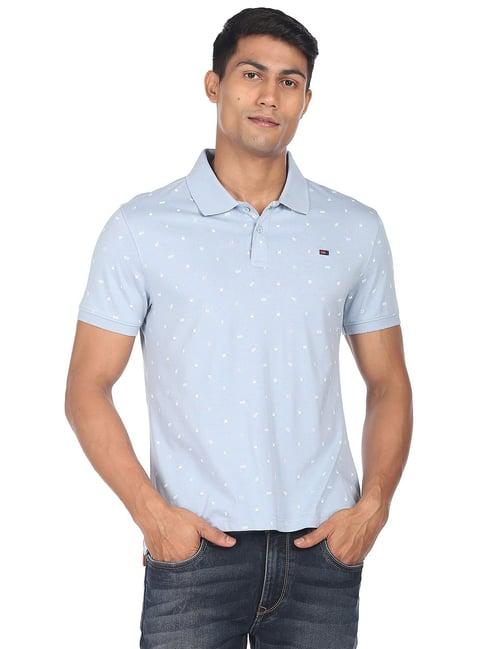 ad by arvind sky blue slim fit polo t-shirt