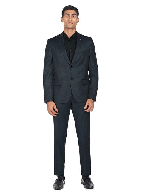 ad by arvind navy regular fit notch lapel textured two piece suit