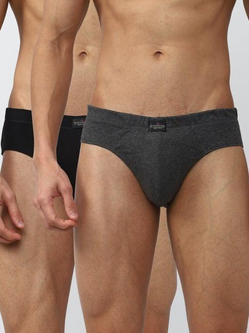 peter england black & grey cotton regular fit briefs - pack of 2