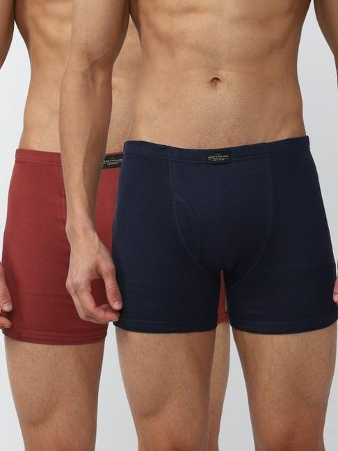 peter england maroon & blue cotton regular fit trunks - pack of 2