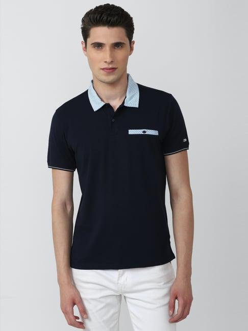 peter england casuals navy blue slim fit polo t-shirt