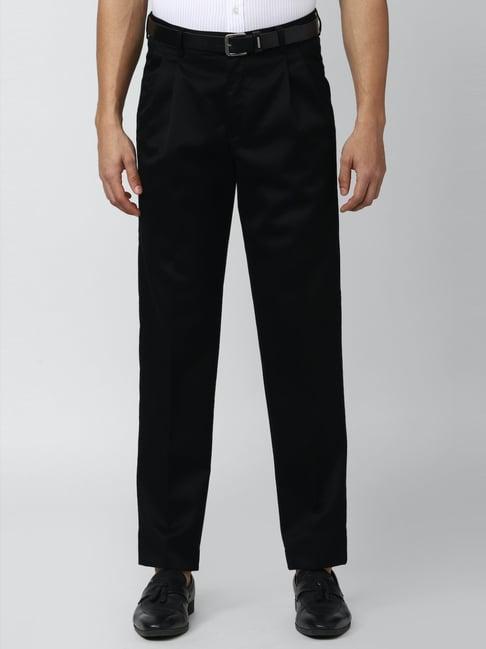 peter england casuals black cotton regular fit trousers