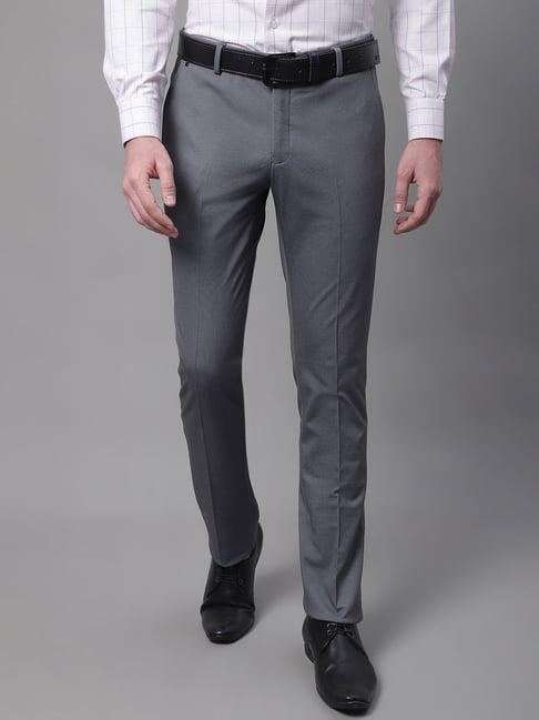 cantabil grey regular fit printed flat front trousers