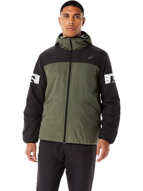 asics olive & black regular fit colour-block sports jacket