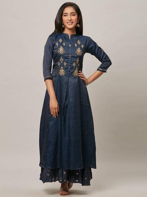 urban mystic navy embroidered maxi dress