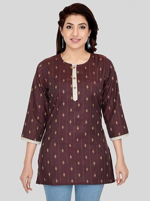 saree swarg brown woven pattern straight short kurti