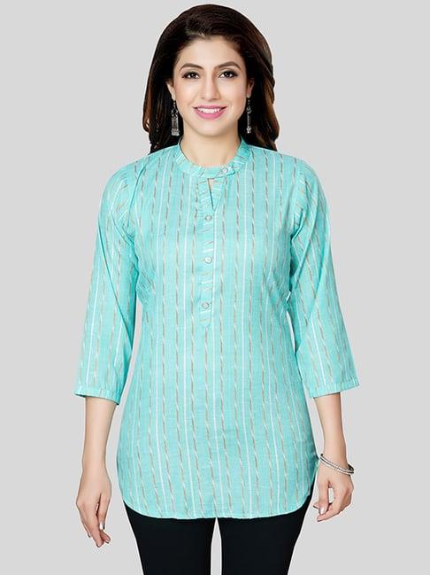 saree swarg green woven pattern straight short kurti