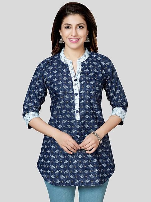 saree swarg blue printed straight short kurti