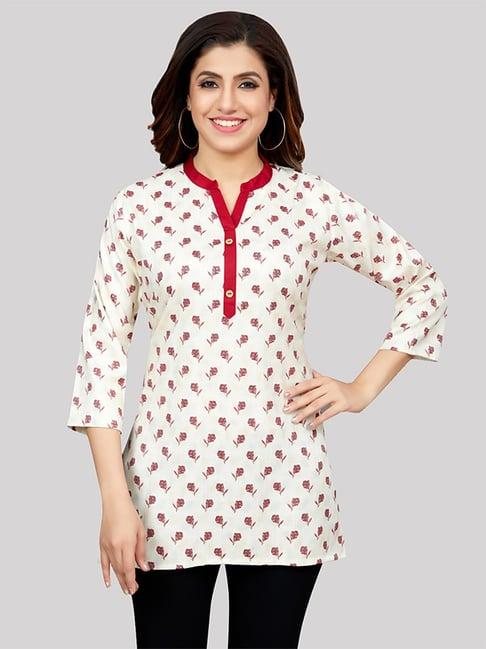 saree swarg cream printed straight short kurti