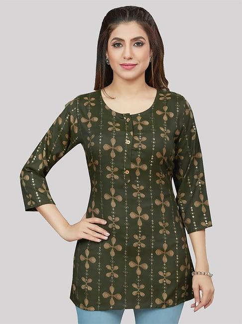 saree swarg green printed straight short kurti